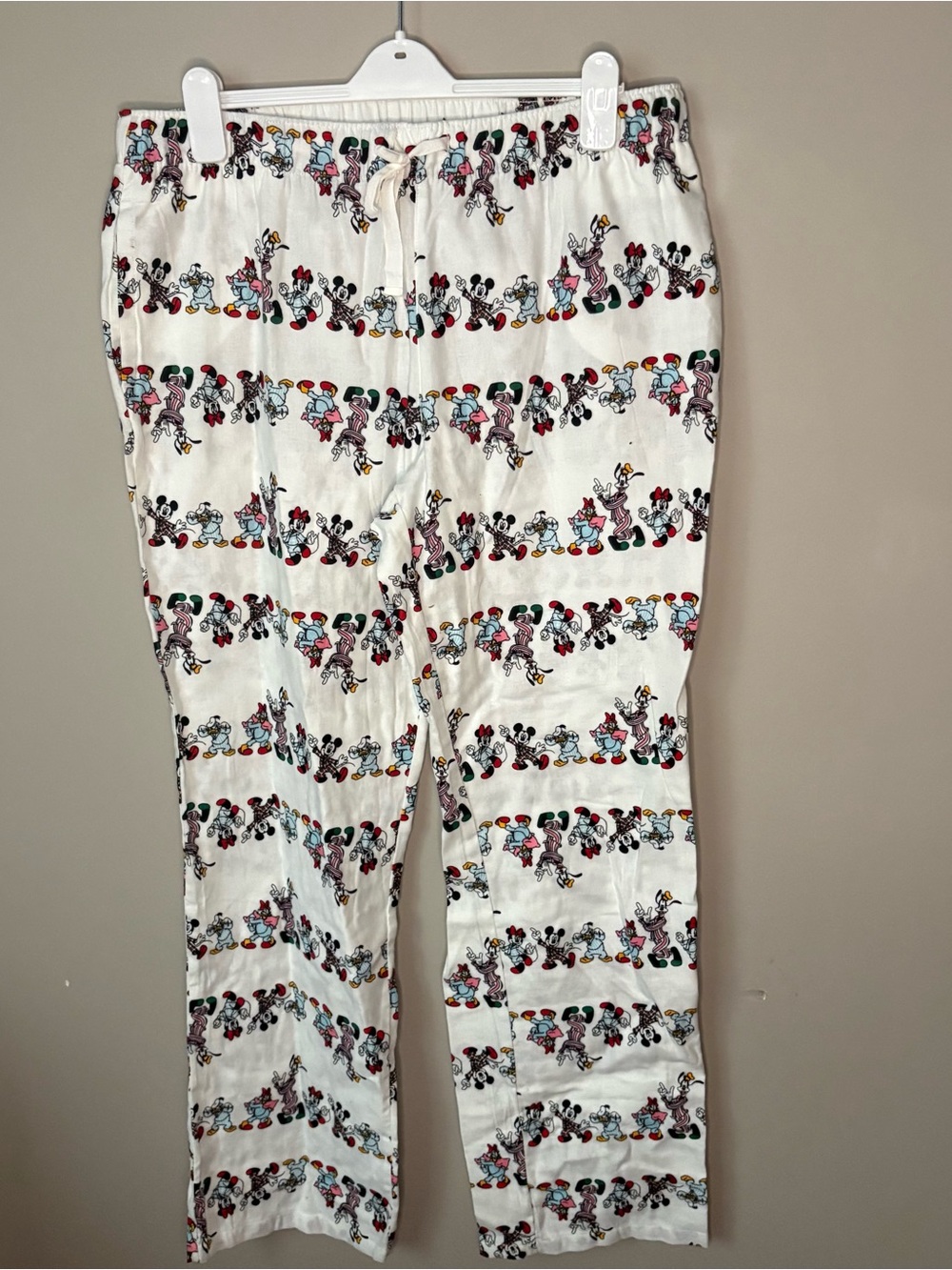 Disney Old Navy Women's White Parade Flannel Pants Pajamas Pockets L Tall